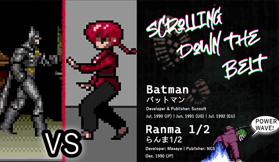 Batman and Ranma sprites facing each other, with the Joker doing what looks like Terry Bogard's Power Wave move in the corner