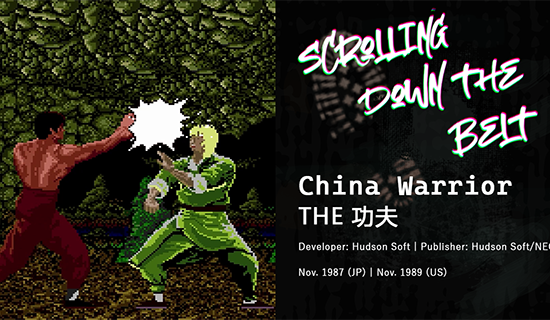 Wang, the main character in China Warrior, punching a boss with a big fist with a very cartoonish effect.