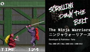A screenshot from the Ninja Warriors of the main character Kunoichi facing off against an enemy Kunoichi with a large katana